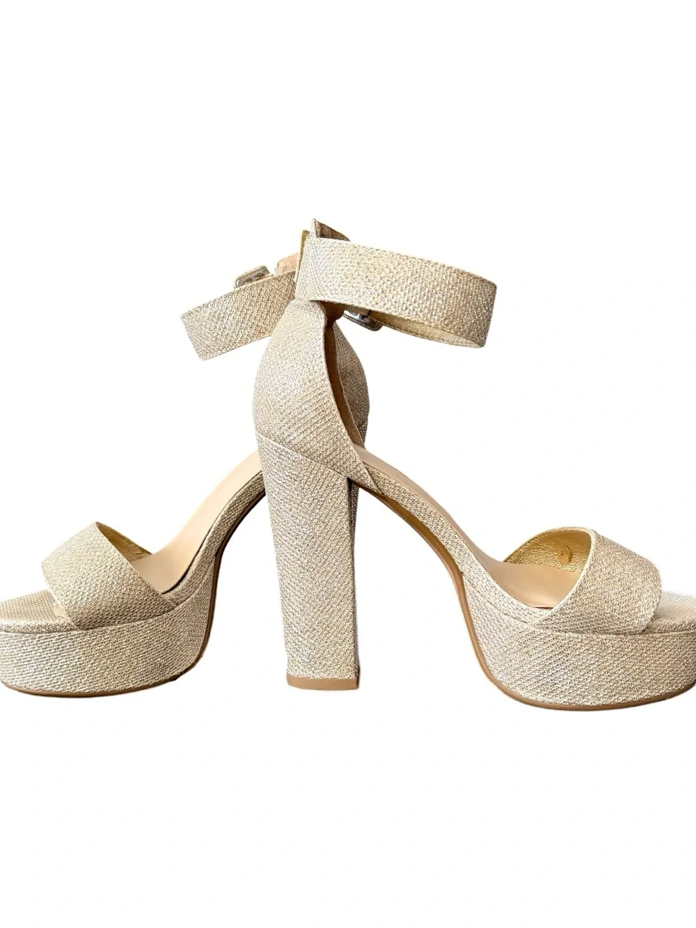 Dream Pairs Champagne Gold Glitter Platform Block Heel Sandals - Women’s Size 6